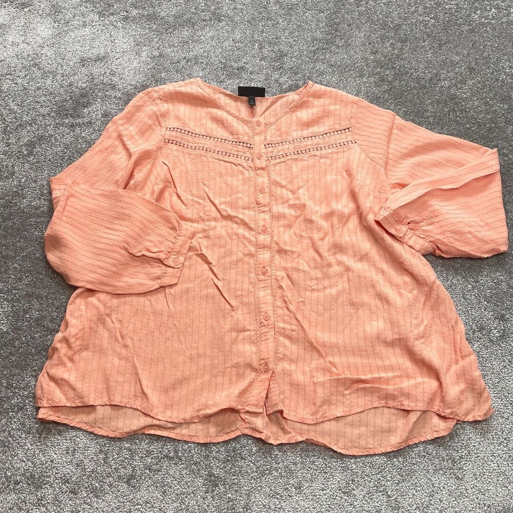 Lane Bryant Button Up Shirt Womens 26 Peach Pink/Orange Long Sleeve Soft Rayon